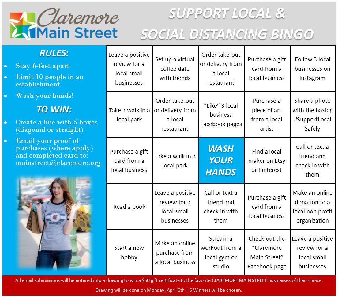Support Local, Social Distancing Bingo